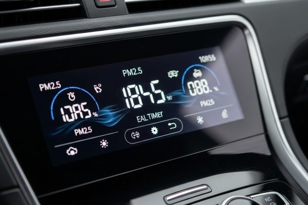 layar display air purifier mobil menunjukkan kualitas udara PM2.5